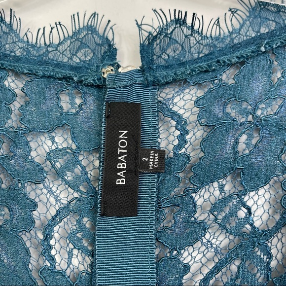 Aritzia Babaton Tobias Eyelash Lace Mini Cocktail Dress with Pockets in Teal 2 - Picture 4 of 12
